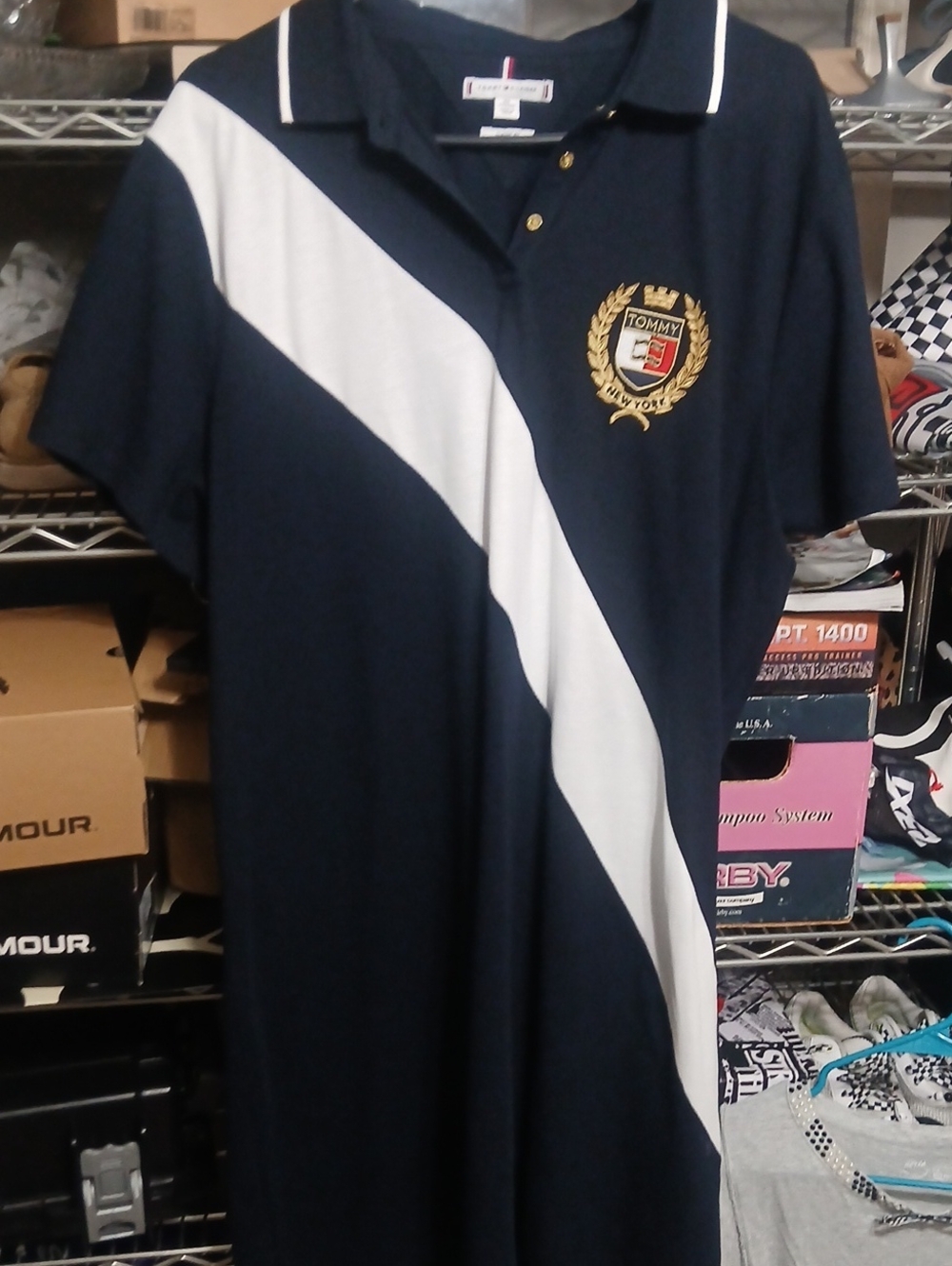 Tommy Hilfiger Navy Polo Dress with White Diagonal Stripe